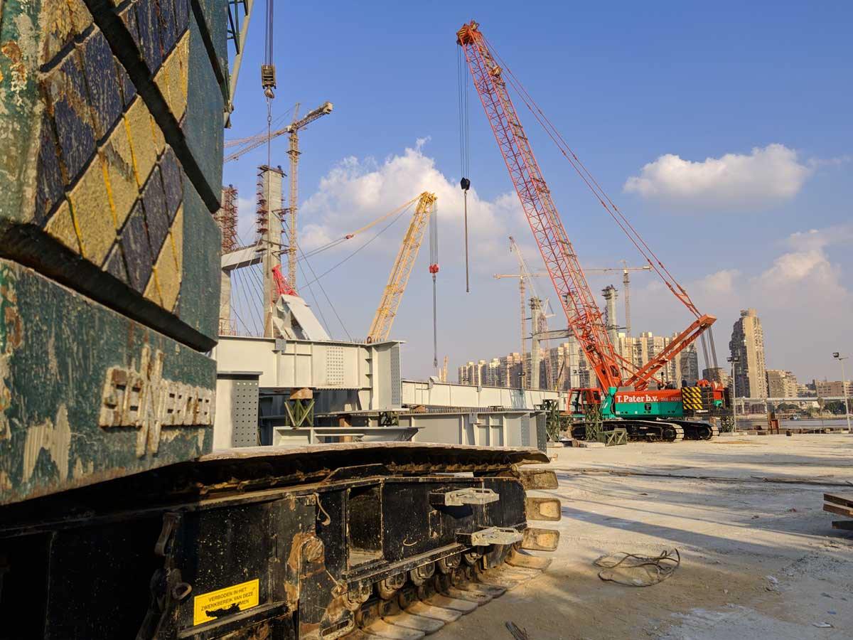 Grove crawler crane on a large bridge construction site